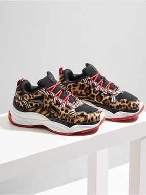 Aldo Mixed-Print Platform Sneakers with Red Accents